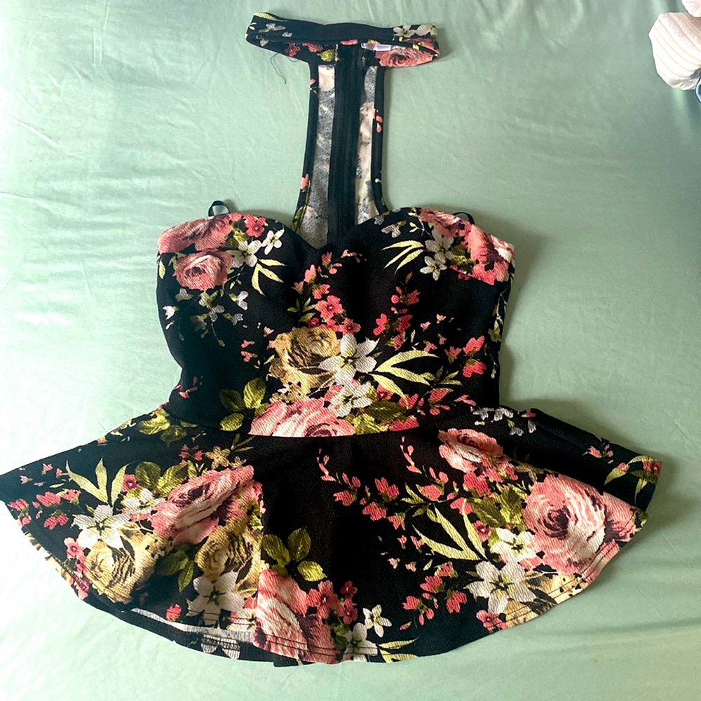 Floral Top with Neck Strap